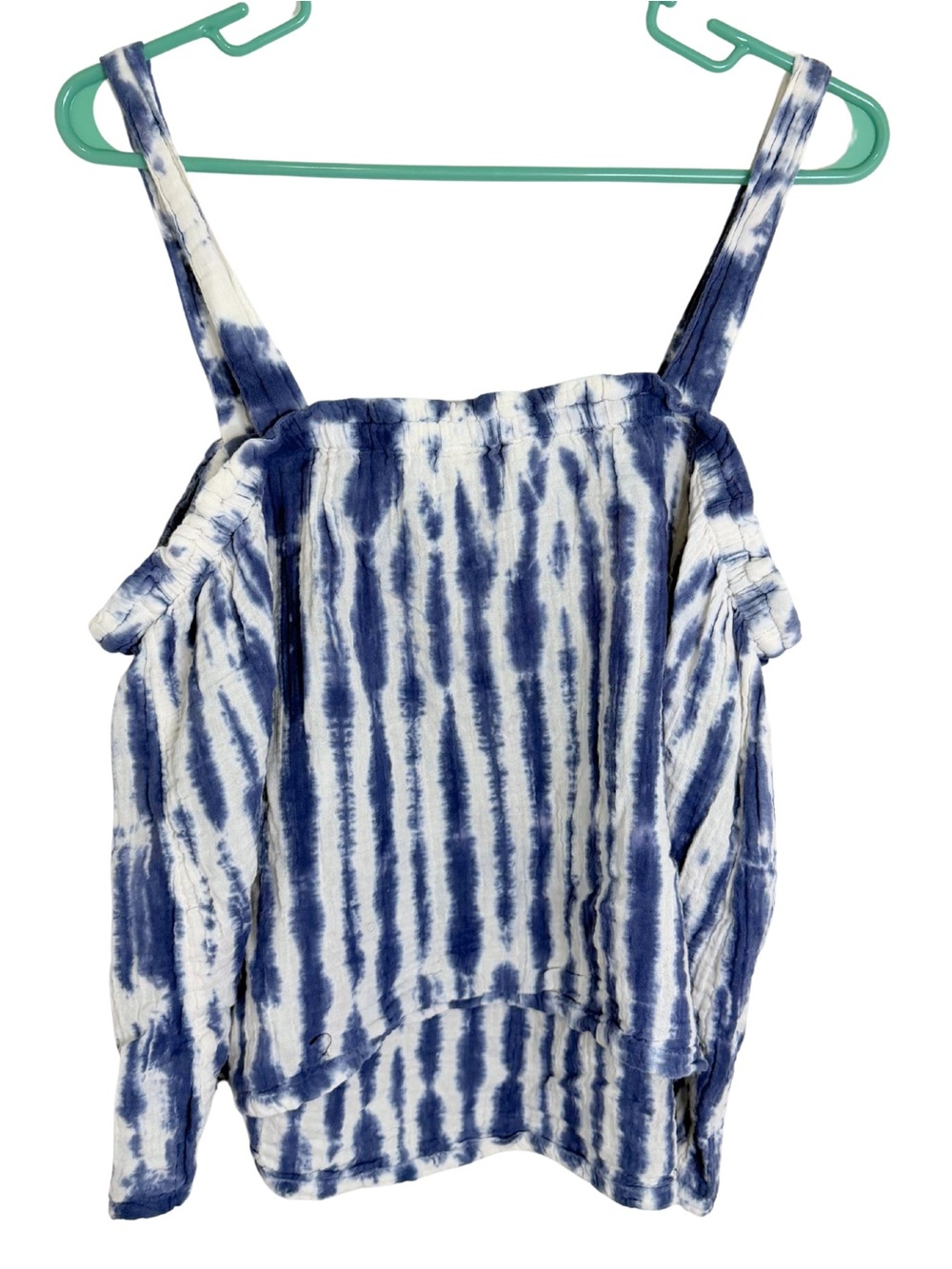 3/$20 Wonderly Blue and White Tie-Dye Spaghetti Strap Blouse Size XL - Picture 2 of 4